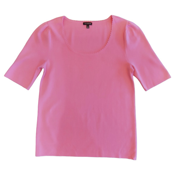 Talbots Half Sleeve Knit Top Women's Sz S Pink Scalloped Neck Base Layer Popover - Picture 1 of 12